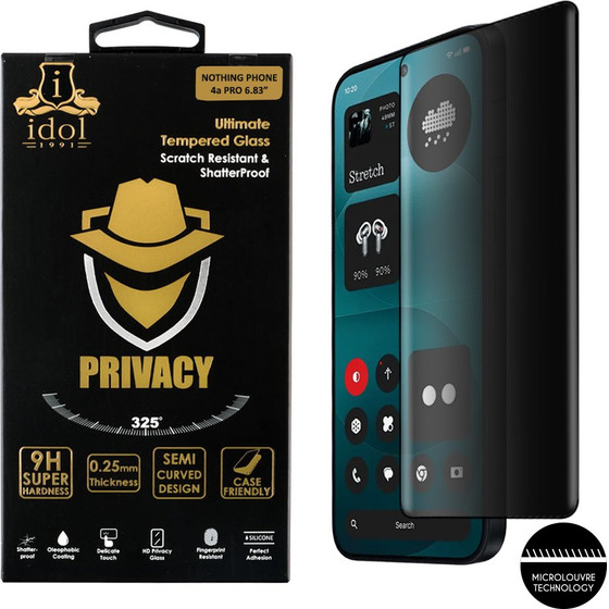 Idol 1991 Privacy Antispy Tempered Glass Nothing Phone 4a Pro 6.83in 9H 0.25mm Semi Curved Full Glue BLACK