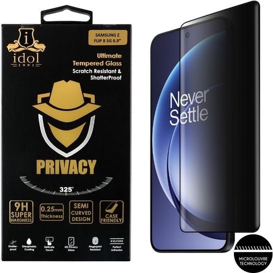 Idol 1991 Privacy Antispy Tempered Glass Oneplus 15R 5G 6.83in 9H 0.25mm Semi Curved Full Glue Finger Unlock BLACK