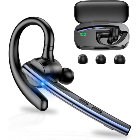 Techsuit - Bluetooth Headset Vocelis Pro (CB4) - Bluetooth 5.1, Hook Design, Noise Cancelling Microphone, 500mAh - Blue