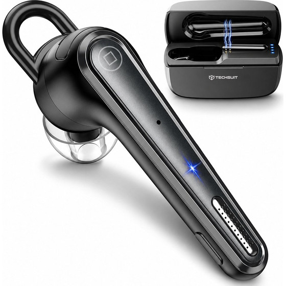 Techsuit - Bluetooth Headset Voicera (CB3) - Bluetooth 5.1, Hands-Free, Noise Cancelling Microphone, 50h Talk Time - Black