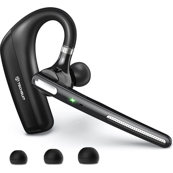 Techsuit - Premium Bluetooth Headset Powertalks (G6) - Dual Mic Noise Cancelling, Bluetooth V5.1, 100H Talk Time - Black