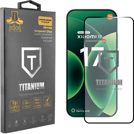 Idol 1991 Titanium Tempered Glass Xiaomi Redmi 17 5G 6.9in 9H 0.25mm Semi Curved Full Glue BLACK