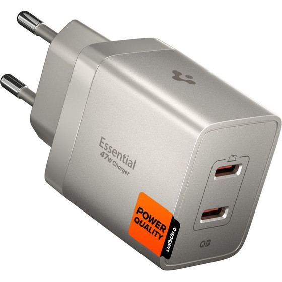 Spigen EE472EU-Gan Essential 2-Port Network Charger 47W Natural Titanium - (ACH10451)
