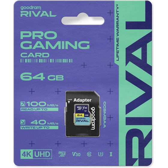 GoodRAM Rival Memory Card Microsd 64GB 100MB/s Class 10 UHS-I V30 With Adapter SD