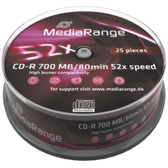 MEDIARANGE CD-R 52X 700MB/80MIN CAKE25 - (MR201)