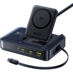 Baseus - 5in1 Charging Station Nomos NH21 - With Retractable Cable, 3x Type-C, 1x USB, Qi2 Wireless Charging, 160W - Cosmic Black - (E0121700)