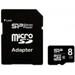 SILICON POWER ����� ������ MICRO SD 8GB, CLASS 10, ADAPTER