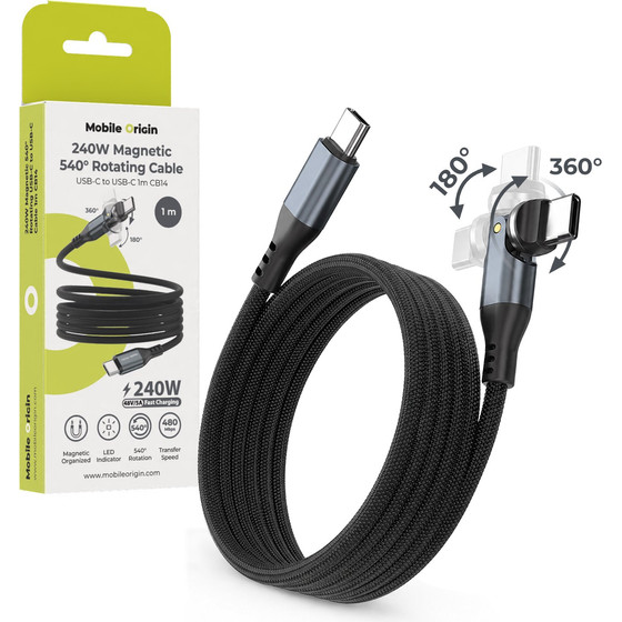 Mobile Origin 240W Magnetic 540� Rotating USB-C To USB-C Cable 1 m CB14 - (MO-MRC-CB14)