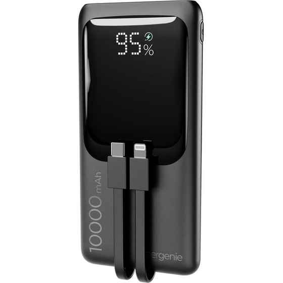 Gembird Fast Charging Power Bank With Integrated cables, 20W, 10000 mAh, Black - (PB10-PD20-LCD-01)