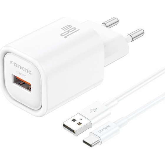 Foneng ��������� �������� ������� �������� �� ����� Usb A Qc 3.0 18W 3A & ������� Usb A �� Usb C ����� - (EU68)