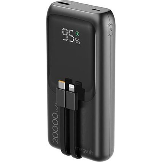 Energenie 20W Fast Charging Power Bank With Integrated Cables 20000 Mah Black - (PB20-PD20-LCD-01)