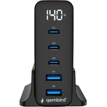 Gembird 5-Port 140W Gan Usb Fast Charger Black - (TA-UC-2A3C-PD140-01-BK)