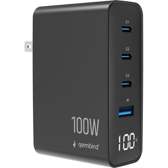 Gembird Universal 4-Port 100W Gan Usb Fast Charger Lcd Black - (TA-UC-1A3C-PD100-01-BK)