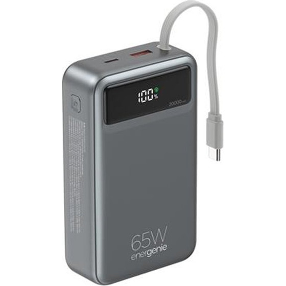 Energenie 65W Fast Charging Power Bank With Integrated Cables 20000 Mah Black - (PB20-PD65-LCD-01)
