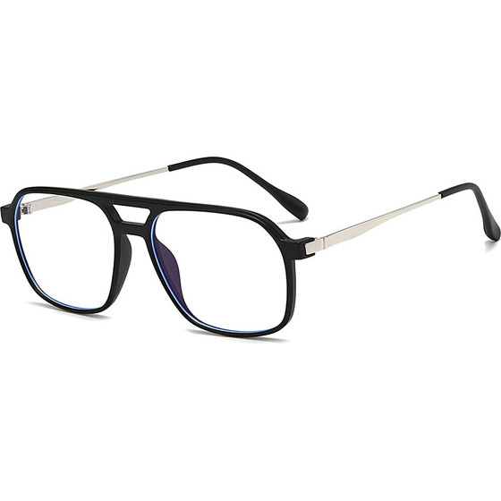 Techsuit - Anti-Blue Light Glasses Reflex PC (83092) - Unisex, Oversized, Square - Sand Black / Silver
