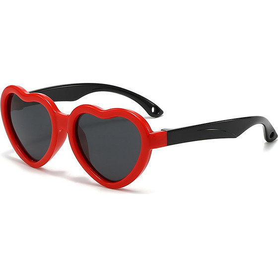 Techsuit - Kids Polarized Sunglasses (23070) - UV Protection, Gray Lens, TPEE Frame, Heart Shape - Black / Red