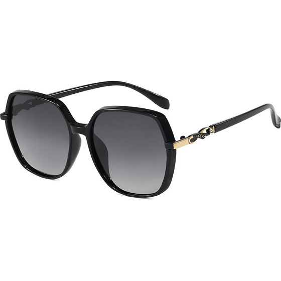 Techsuit - Polarized Sunglasses (5223) - for Women, UV Filter, Classic Retro, Oversized, PC Frame, Metal Accents - Black