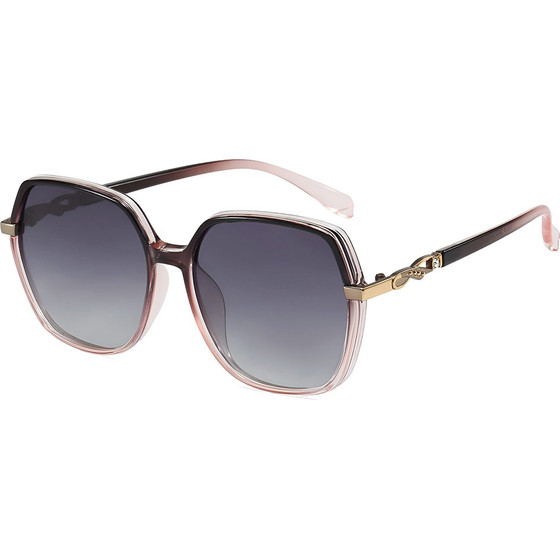 Techsuit - Polarized Sunglasses (5223) - for Women, UV Filter, Classic Retro, Oversized, PC Frame, Metal Accents - Gray / Pink
