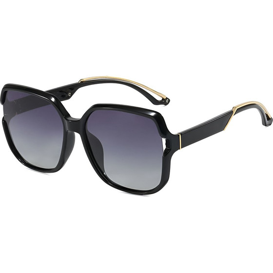Techsuit - Polarized Sunglasses (5228) - for Women, UV400, Oversized Classic Design, Daily Wear, PC Frame - Black / Gold
