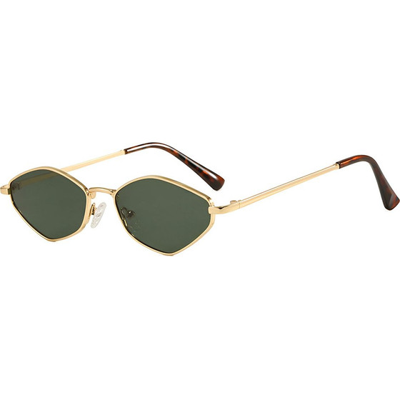 Techsuit - Premium Sunglasses (6206) - for Women, Narrow Hexagonal Frame, Retro Charm - Gold / Green