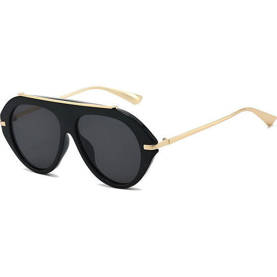 Techsuit - Premium Sunglasses (8092) - for Women, Retro-Chic Design, Oversized Aviator, Flat-Top, Metal Arms - Black