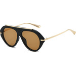 Techsuit - Premium Sunglasses (8092) - for Women, Retro-Chic Design, Oversized Aviator, Flat-Top, Metal Arms - Black / Brown