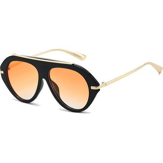 Techsuit - Premium Sunglasses (8092) - for Women, Retro-Chic Design, Oversized Aviator, Flat-Top, Metal Arms - Black / Orange