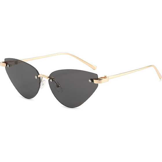Techsuit - Premium Sunglasses (S099) - for Women, Cat Eye, Rimless, Fashion-forward, Comfortable Fit - Gold / Black