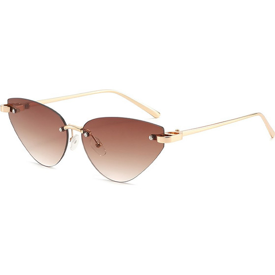 Techsuit - Premium Sunglasses (S099) - for Women, Cat Eye, Rimless, Fashion-forward, Comfortable Fit - Gold / Tea