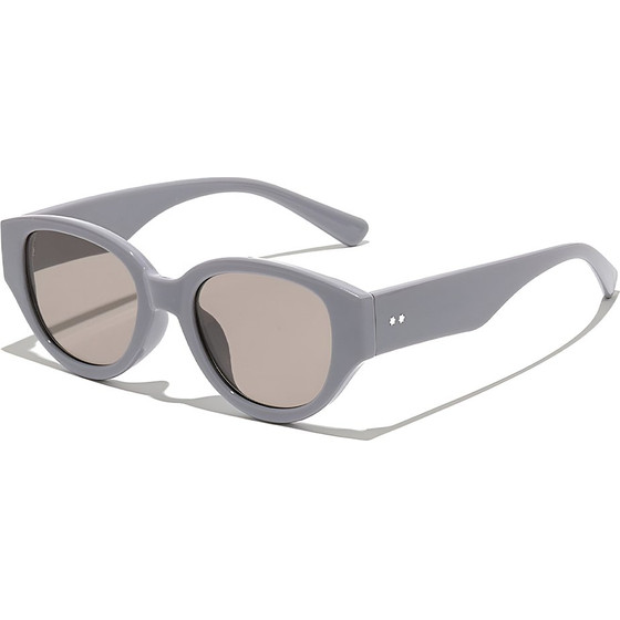 Techsuit - Sunglasses (17002) - for Women, PC Oval Frame, Small 90s Style - Gray / Light Brown