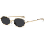Techsuit - Sunglasses (3220) - for Women, Fashion, 90s Oval Frame, Adjustable Nose Pads - Gold / Black