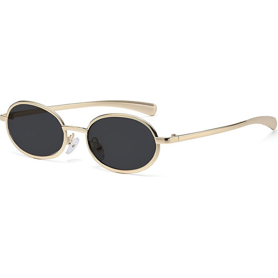 Techsuit - Sunglasses (3220) - for Women, Fashion, 90s Oval Frame, Adjustable Nose Pads - Gold / Black