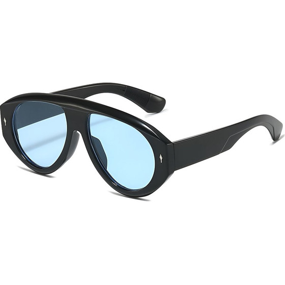 Techsuit - Sunglasses (3991) - for Women, PC Frame, Retro Glamour, Oversized 70s Aviator, Designer-Inspired - Black / Bleu