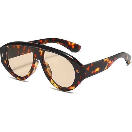 Techsuit - Sunglasses (3991) - for Women, PC Frame, Retro Glamour, Oversized 70s Aviator, Designer-Inspired - Brown / Print