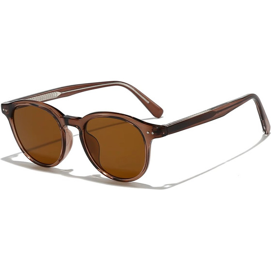 Techsuit - Sunglasses (99046) - Unisex, Lightweight TR90 Frame, Round Design, One-piece Nose Pad - Brown