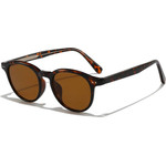 Techsuit - Sunglasses (99046) - Unisex, Lightweight TR90 Frame, Round Design, One-piece Nose Pad - Brown Print
