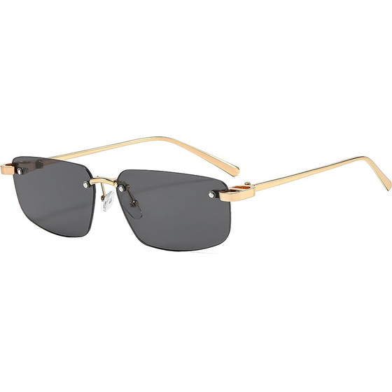 Techsuit - Sunglasses (S098) - Unisex, Rectangular Lens, Rimless, Sleek Metal Arms, Ultralight - Gold / Black