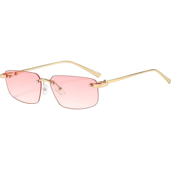 Techsuit - Sunglasses (S098) - Unisex, Rectangular Lens, Rimless, Sleek Metal Arms, Ultralight - Gold / Pink