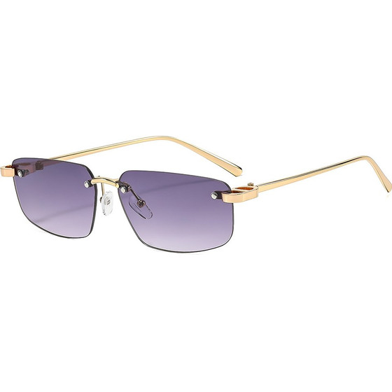 Techsuit - Sunglasses (S098) - Unisex, Rectangular Lens, Rimless, Sleek Metal Arms, Ultralight - Gold / Purple