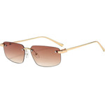 Techsuit - Sunglasses (S098) - Unisex, Rectangular Lens, Rimless, Sleek Metal Arms, Ultralight - Gold / Tea