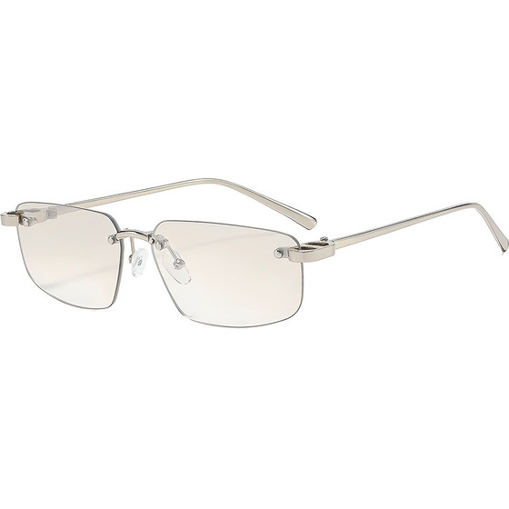 Techsuit - Sunglasses (S098) - Unisex, Rectangular Lens, Rimless, Sleek Metal Arms, Ultralight - Light Mercury