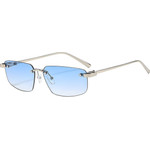 Techsuit - Sunglasses (S098) - Unisex, Rectangular Lens, Rimless, Sleek Metal Arms, Ultralight - Silver / Blue