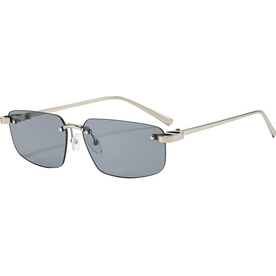 Techsuit - Sunglasses (S098) - Unisex, Rectangular Lens, Rimless, Sleek Metal Arms, Ultralight - Silver / Grey