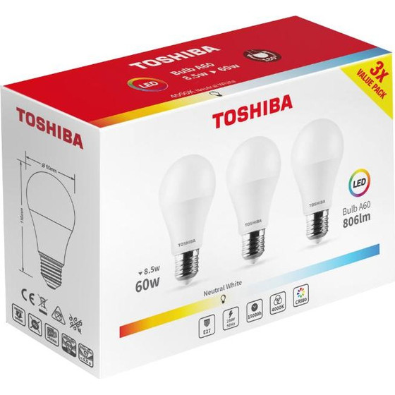 Toshiba Led 3PAck A60 E27 8.5W 4000K - (DELS-BL448P5B0AE23)