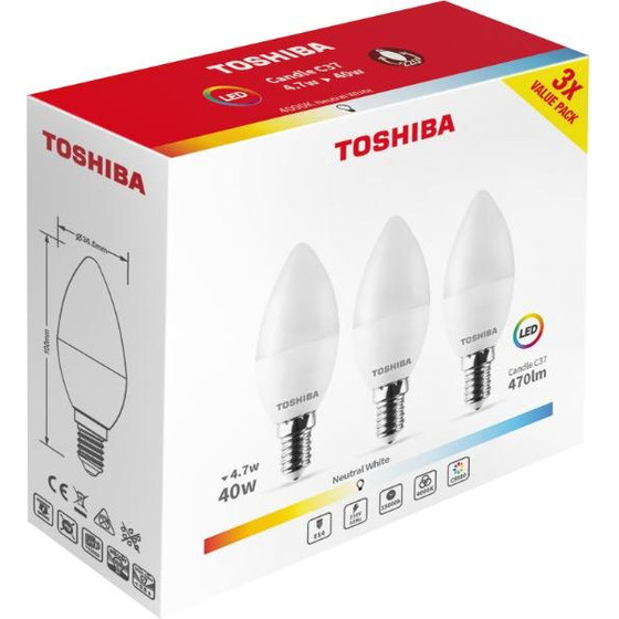 Toshiba Led 3PAck C37 E14 4.7W 4000K - (DELS-CD444P714AE23)