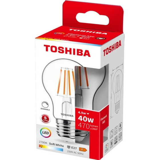Toshiba Led Filament A60 E27 4.5W 2700K Dimmable - (DELS-FBW44P527DF11)