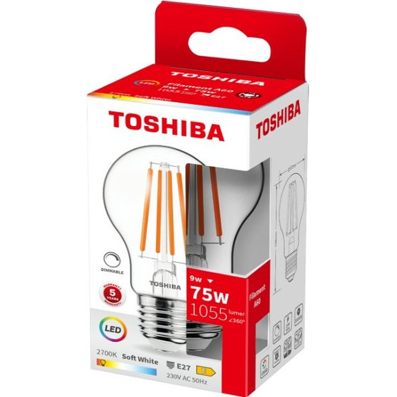 Toshiba Led Filament A60 E27 9W 2700K Dimmable - (DELS-FBW400927DE11)