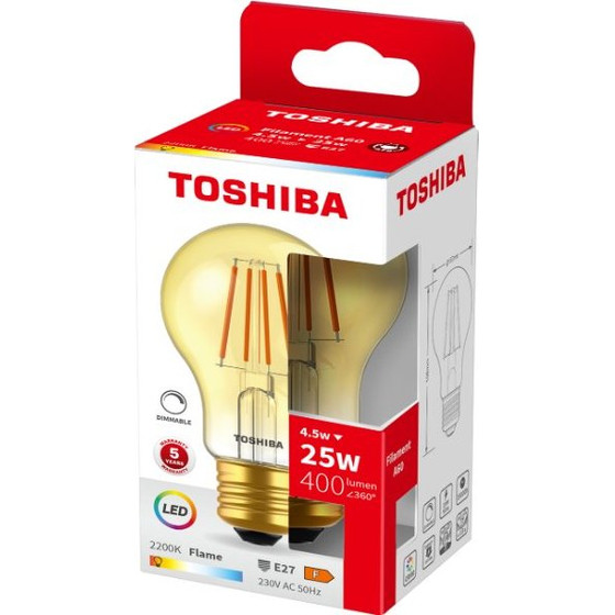 Toshiba Led Filament Amber A60 E27 4.5W 2200K Dimmable - (DELS-FBA44P5A7DF11)