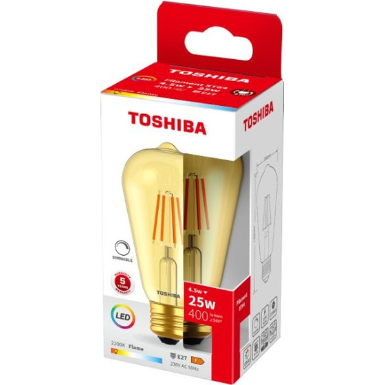 Toshiba Led Filament Amber ST64 E27 4.5W 2200K Dimmable - (DELS-STA44P567DF11)