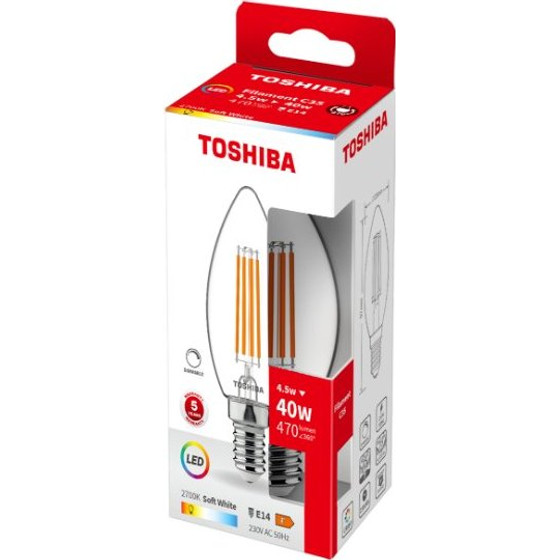 Toshiba Led Filament C35 E14 4.5W 2700K Dimmable - (DELS-FCW44P514DF11)